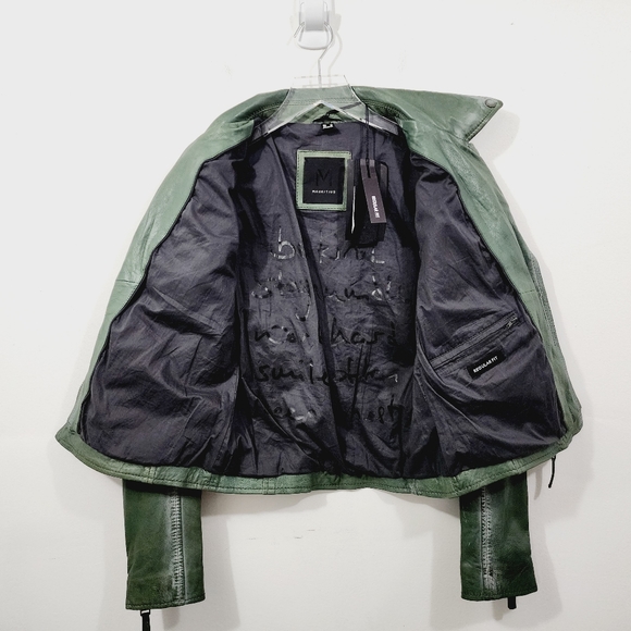 Mauritius Leather Christy Star Motorcycle Jacket in Green Women's Size US 6 & 10 - Picture 5 of 16